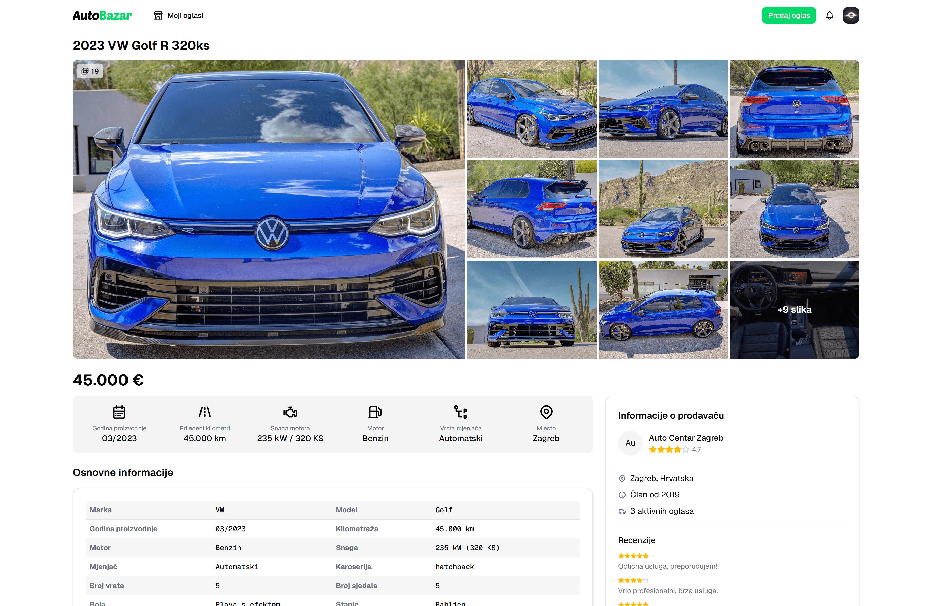 AutoBazar kontrolna ploča za moje oglase